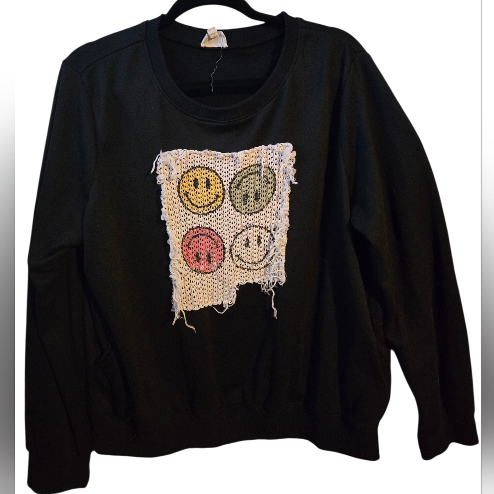 BiBi Black Sweater with Smiley Patch - image 1
